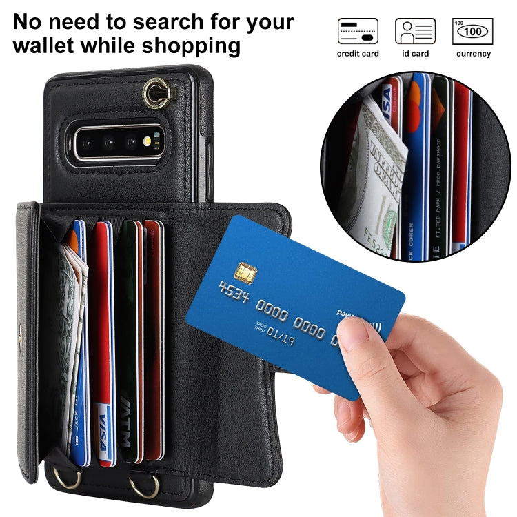 For Samsung Galaxy S10+ RFID Card Slot Leather Phone Case with Long Lanyard(Black) - Galaxy Phone Cases by PMC Jewellery | Online Shopping South Africa | PMC Jewellery