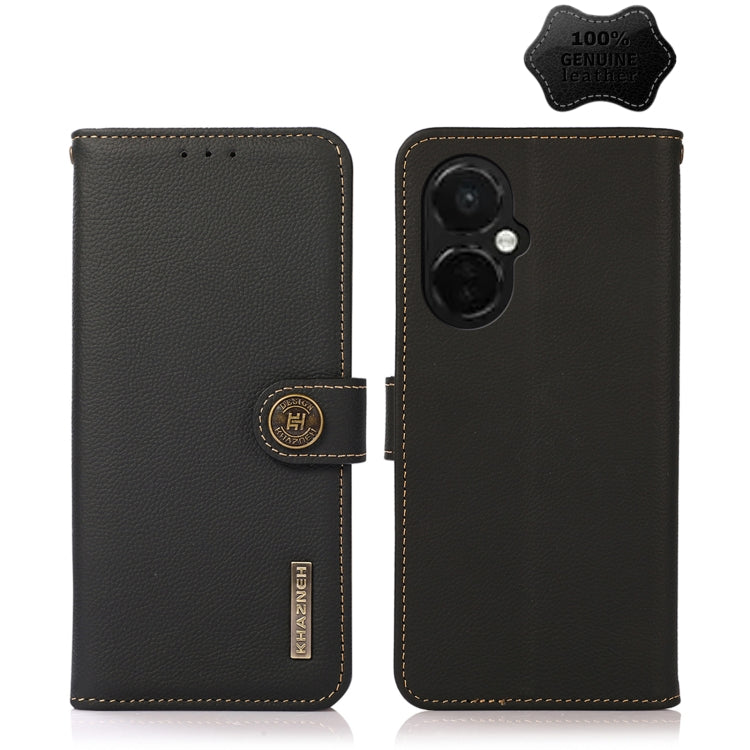 For OnePlus Nord CE 3 KHAZNEH Custer Texture RFID Genuine Leather Phone Case(Black) - OnePlus Cases by PMC TechLife | Online Shopping South Africa | PMC TechLife | Buy Now Pay Later Mobicred