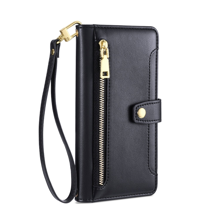 For Honor X9a 5G Sheep Texture Cross-body Zipper Wallet Leather Phone Case(Black) - Honor Cases by PMC TechLife | Online Shopping South Africa | PMC TechLife | Buy Now Pay Later Mobicred