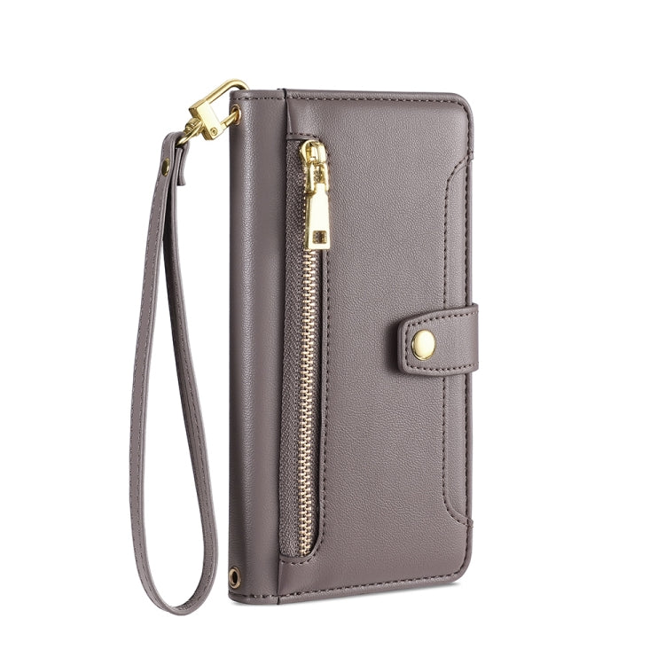 For Honor X9a 5G Sheep Texture Cross-body Zipper Wallet Leather Phone Case(Grey) - Honor Cases by PMC TechLife | Online Shopping South Africa | PMC TechLife | Buy Now Pay Later Mobicred