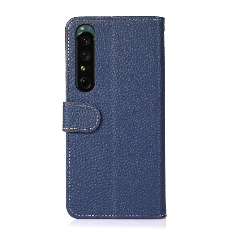 For Sony Xperia 1 IV KHAZNEH Litchi Genuine Leather Phone Case(Blue) - Sony Cases by PMC TechLife | Online Shopping South Africa | PMC TechLife | Buy Now Pay Later Mobicred