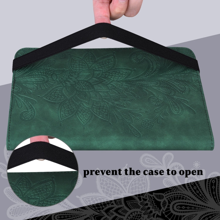 For Lenovo Tab M8 4th Gen Lace Flower Embossing Pattern Leather Tablet Case(Green) - Lenovo by PMC TechLife | Online Shopping South Africa | PMC TechLife | Buy Now Pay Later Mobicred