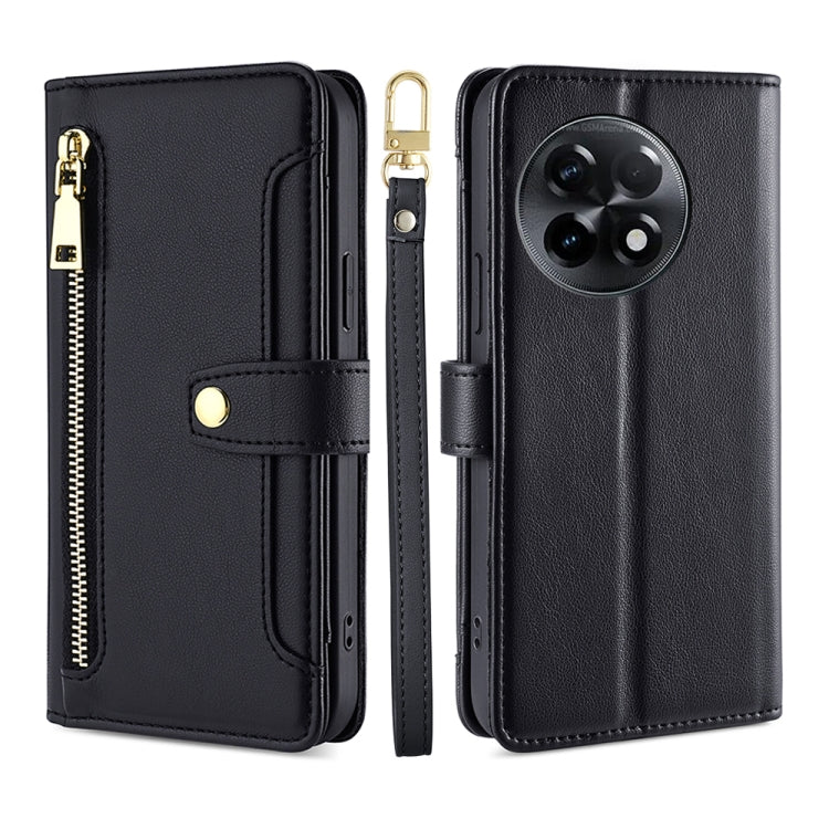 For OnePlus Ace 2/11R Sheep Texture Cross-body Zipper Wallet Leather Phone Case(Black) - OnePlus Cases by PMC TechLife | Online Shopping South Africa | PMC TechLife | Buy Now Pay Later Mobicred