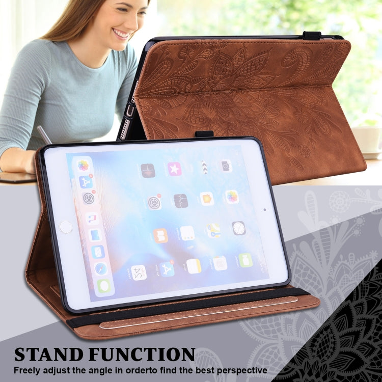 For Lenovo Tab M9 Lace Flower Embossing Pattern Leather Tablet Case(Brown) - Lenovo by PMC TechLife | Online Shopping South Africa | PMC TechLife | Buy Now Pay Later Mobicred