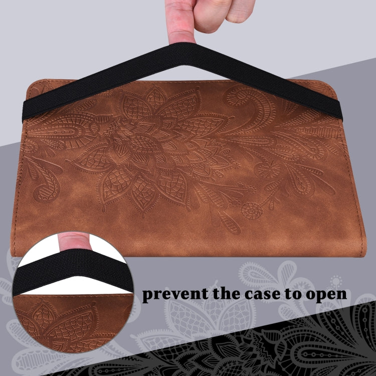 For Lenovo Tab M9 Lace Flower Embossing Pattern Leather Tablet Case(Brown) - Lenovo by PMC TechLife | Online Shopping South Africa | PMC TechLife | Buy Now Pay Later Mobicred