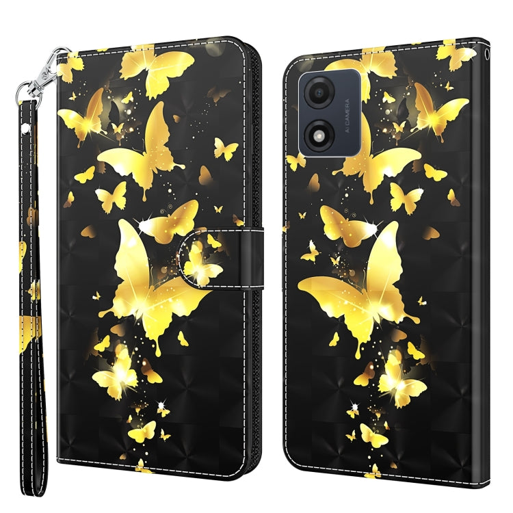 For Motorola Moto E13 3D Painting Pattern Leather Phone Case(Gold Butterfly) - Motorola Cases by PMC Jewellery | Online Shopping South Africa | PMC Jewellery | Buy Now Pay Later Mobicred