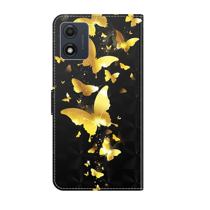 For Motorola Moto E13 3D Painting Pattern Leather Phone Case(Gold Butterfly) - Motorola Cases by PMC Jewellery | Online Shopping South Africa | PMC Jewellery | Buy Now Pay Later Mobicred