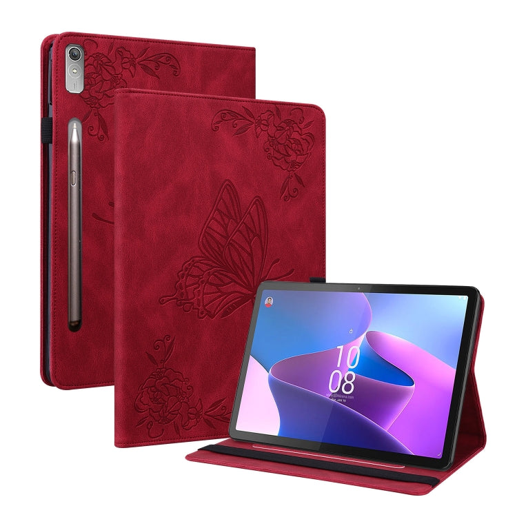 For Lenovo Tab P11 Pro Gen 2 11.2 Butterfly Flower Embossed Leather Tablet Case(Red) - Lenovo by PMC TechLife | Online Shopping South Africa | PMC TechLife | Buy Now Pay Later Mobicred