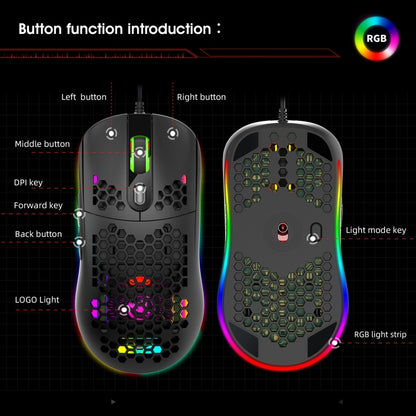 HXSJ X600 6 Keys RGB Luminous Macro Programming Wired Gaming Mouse(Black) - Wired Mice by HXSJ | Online Shopping South Africa | PMC Jewellery | Buy Now Pay Later Mobicred