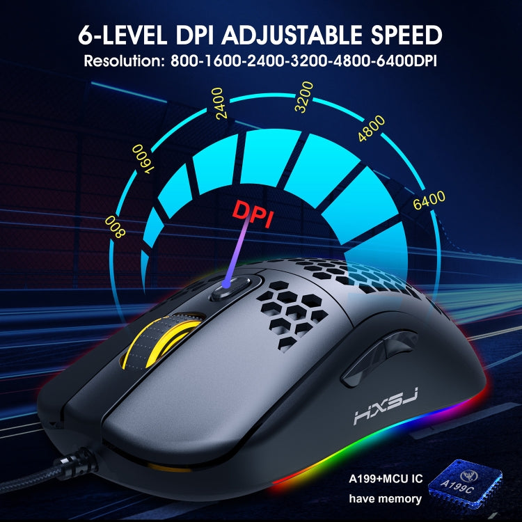 HXSJ X600 6 Keys RGB Luminous Macro Programming Wired Gaming Mouse(Black) - Wired Mice by HXSJ | Online Shopping South Africa | PMC Jewellery | Buy Now Pay Later Mobicred