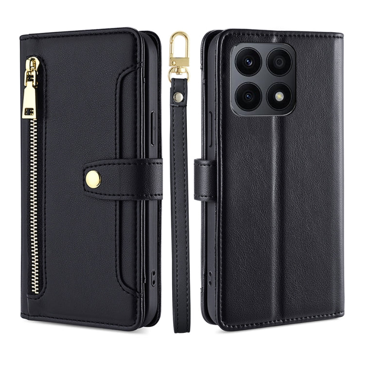 For Honor X8A Sheep Texture Cross-body Zipper Wallet Leather Phone Case(Black) - Honor Cases by PMC TechLife | Online Shopping South Africa | PMC TechLife | Buy Now Pay Later Mobicred