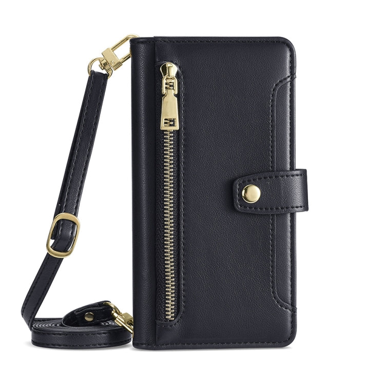 For Honor X8A Sheep Texture Cross-body Zipper Wallet Leather Phone Case(Black) - Honor Cases by PMC TechLife | Online Shopping South Africa | PMC TechLife | Buy Now Pay Later Mobicred