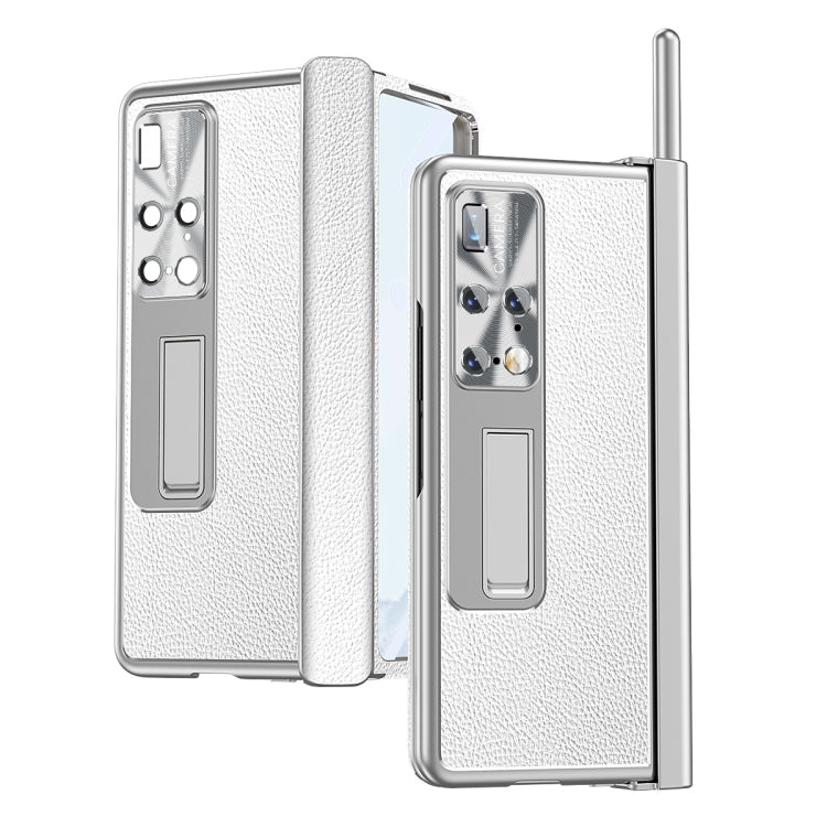 For Huawei Mate X2 Litchi Pattern Magnetic Shell Film Integrated Shockproof Phone Case(Silver) - Huawei Cases by PMC TechLife | Online Shopping South Africa | PMC TechLife | Buy Now Pay Later Mobicred