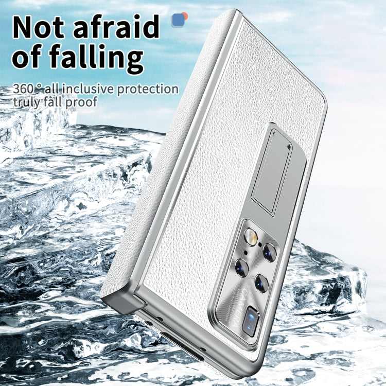For Huawei Mate X2 Litchi Pattern Magnetic Shell Film Integrated Shockproof Phone Case(Silver) - Huawei Cases by PMC TechLife | Online Shopping South Africa | PMC TechLife | Buy Now Pay Later Mobicred
