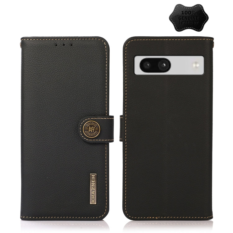 For Google Pixel 7A KHAZNEH Custer Texture RFID Genuine Leather Phone Case(Black) - Google Cases by PMC TechLife | Online Shopping South Africa | PMC TechLife | Buy Now Pay Later Mobicred