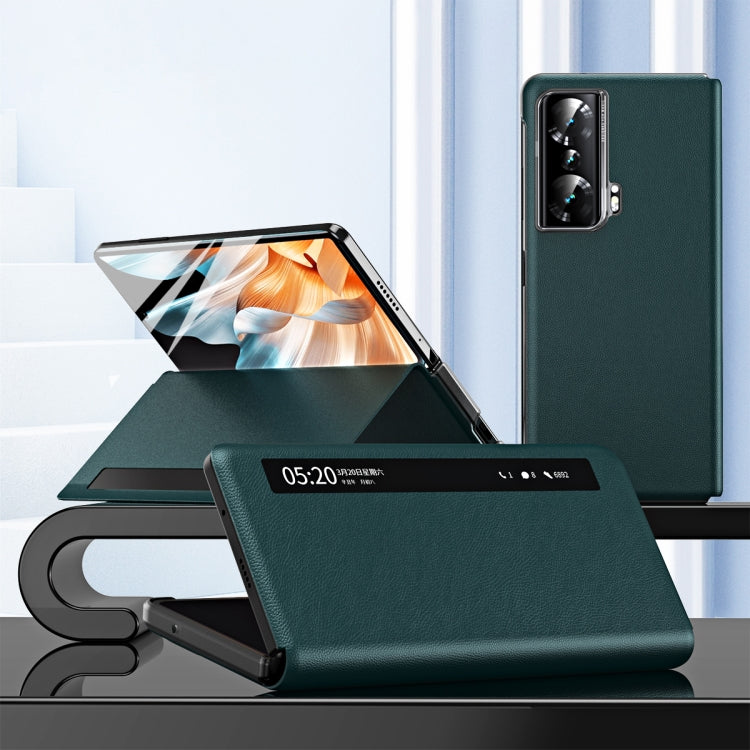 For Honor Magic Vs Side Window View Smart Lychee Texture Leather Phone Case(Green) - Honor Cases by PMC TechLife | Online Shopping South Africa | PMC TechLife | Buy Now Pay Later Mobicred