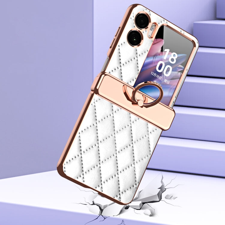 For OPPO Find N2 Flip Rhombus Pattern Electroplated Plain Leather Magnetic Phone Case with Ring(Purple) - Find N2 Flip Cases by PMC TechLife | Online Shopping South Africa | PMC TechLife
