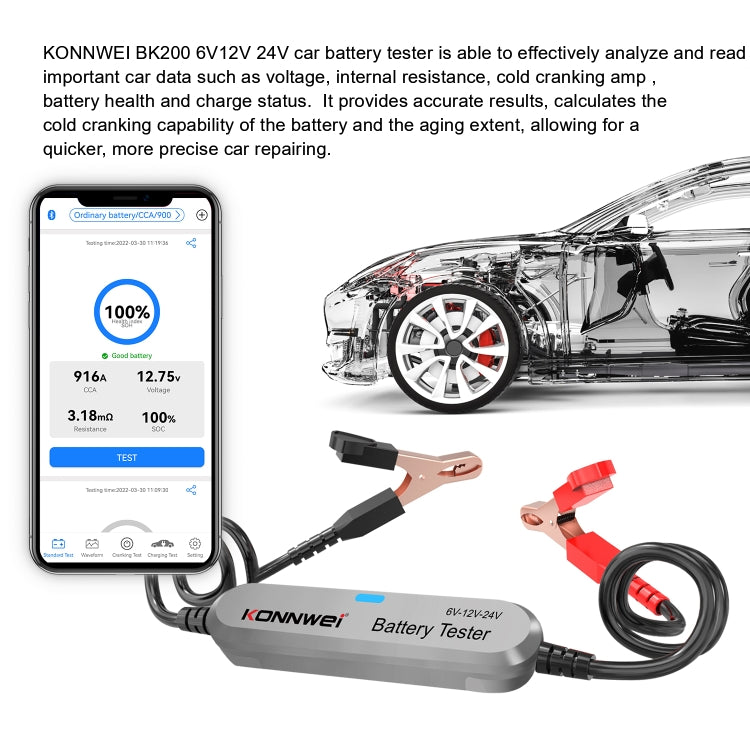 KONNWEI BK200 6V/12V/24V Car Bluetooth Battery Tester(Silver) - Electronic Test by KONNWEI | Online Shopping South Africa | PMC Jewellery | Buy Now Pay Later Mobicred