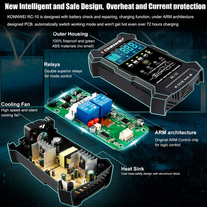 KONNWEI RC-10 2 inch Car Battery Charger Battery Pulse Repair Tool, Plug Type:EU Plug - Battery Charger by KONNWEI | Online Shopping South Africa | PMC Jewellery | Buy Now Pay Later Mobicred