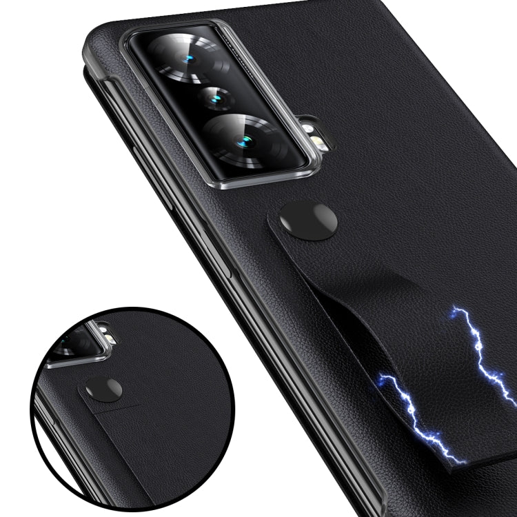 For Honor Magic Vs Side Window View Smart Litchi Pattern Leather Phone Case with Hand Strap(Pink) - Honor Cases by PMC TechLife | Online Shopping South Africa | PMC TechLife | Buy Now Pay Later Mobicred