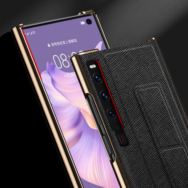 For Huawei Mate Xs 2 Electroplated Cross Pattern Leather All-inclusive Phone Case with Stand(Black Gold) - Huawei Cases by PMC TechLife | Online Shopping South Africa | PMC TechLife | Buy Now Pay Later Mobicred