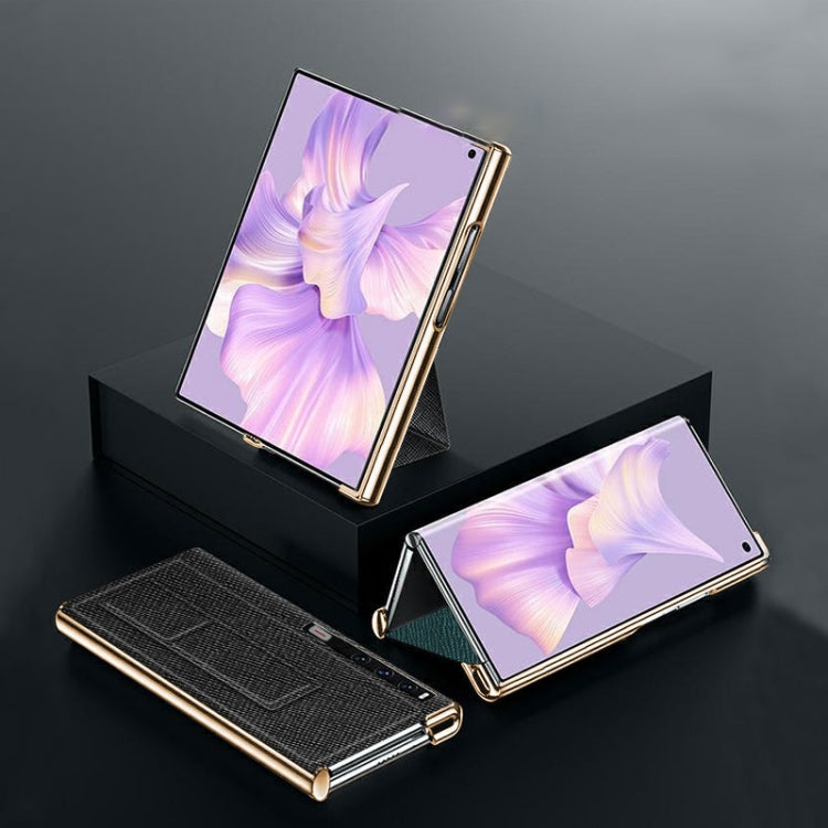 For Huawei Mate Xs 2 Electroplated Cross Pattern Leather All-inclusive Phone Case with Stand(Sapphire Blue Black) - Huawei Cases by PMC TechLife | Online Shopping South Africa | PMC TechLife | Buy Now Pay Later Mobicred
