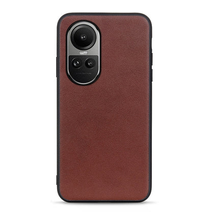 For OPPO Reno10 Global / 10 Pro Global Lambskin Texture Genuine Leather Phone Case(Brown) - OPPO Cases by PMC Jewellery | Online Shopping South Africa | PMC Jewellery | Buy Now Pay Later Mobicred