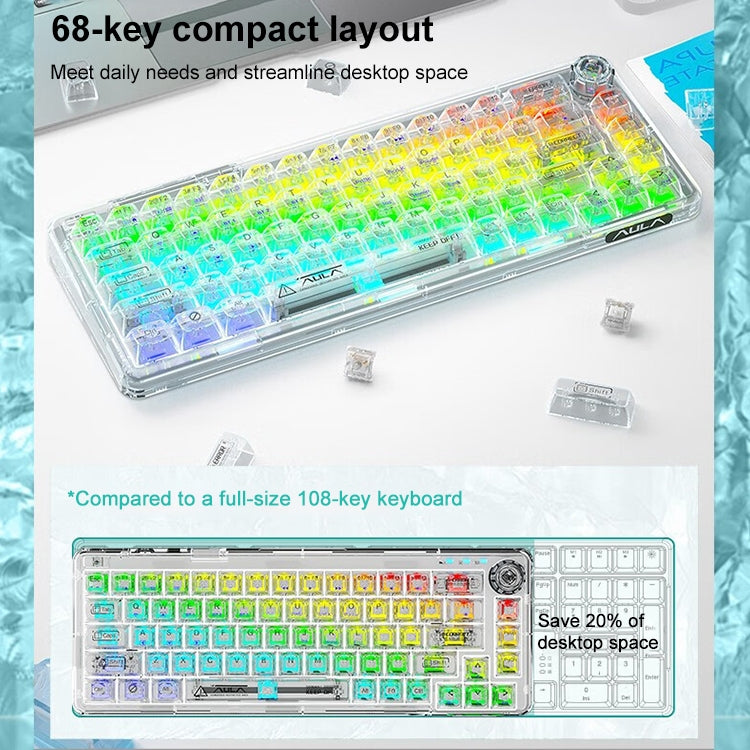 AULA F68 Transparent Customized Wired/Wireless/Bluetooth Three Model RGB Pluggable Mechanical Keyboard(Black Transparent) - Wired Keyboard by AULA | Online Shopping South Africa | PMC Jewellery | Buy Now Pay Later Mobicred