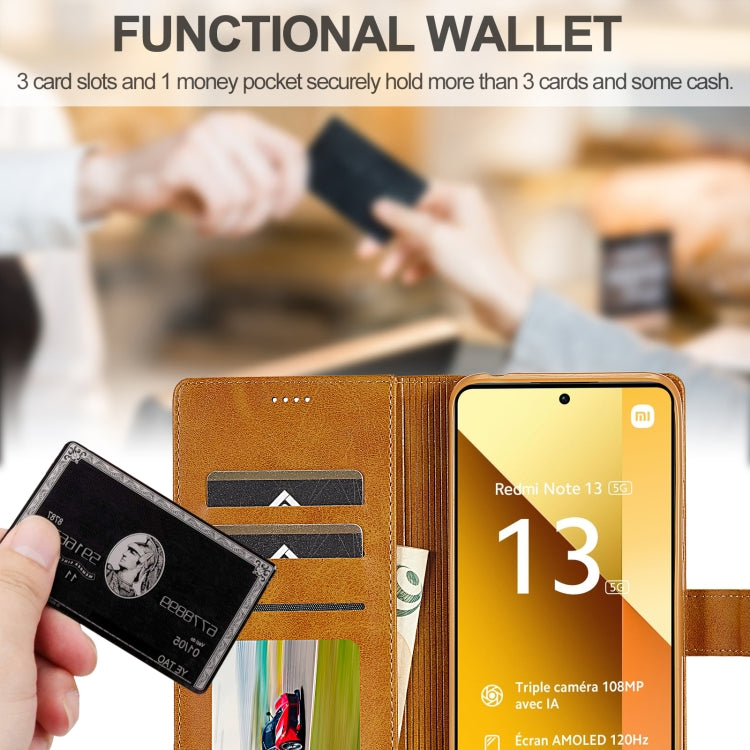 For Xiaomi Redmi Note 13 5G LC.IMEEKE Calf Texture Leather Phone Case(Brown) - Note 13 Cases by LC.IMEEKE | Online Shopping South Africa | PMC TechLife | Buy Now Pay Later Mobicred