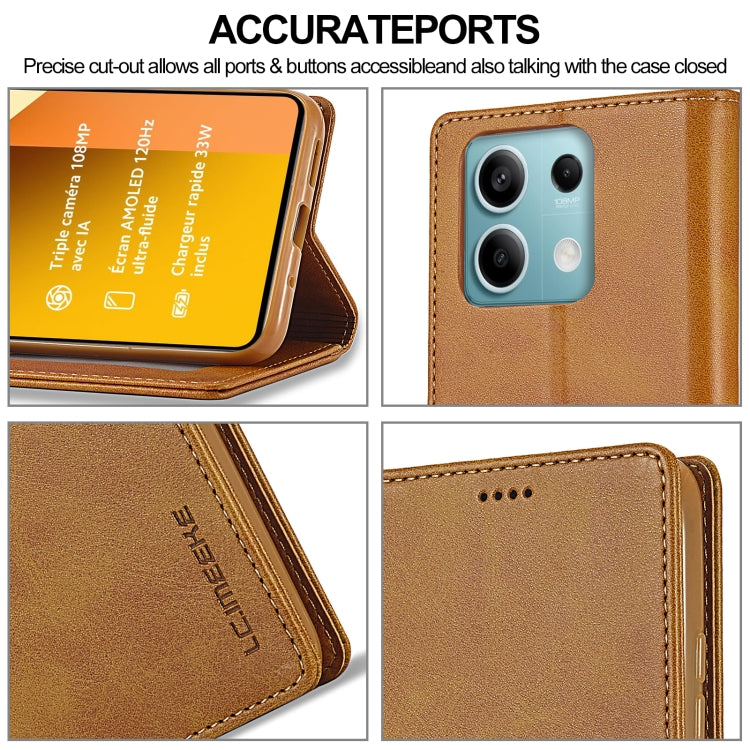 For Xiaomi Redmi Note 13 5G LC.IMEEKE Calf Texture Leather Phone Case(Brown) - Note 13 Cases by LC.IMEEKE | Online Shopping South Africa | PMC TechLife | Buy Now Pay Later Mobicred