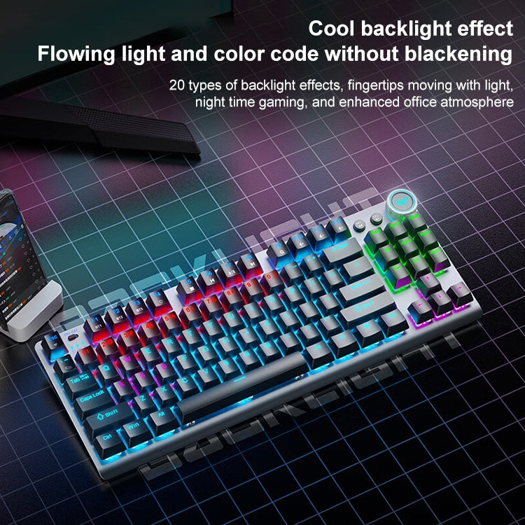 AULA F3001 Backlit 87 Keys Wired/Wireless/Bluetooth Three Model Mechanical Gaming Keyboard(Silver White Tea Shaft) - Wireless Keyboard by AULA | Online Shopping South Africa | PMC Jewellery | Buy Now Pay Later Mobicred