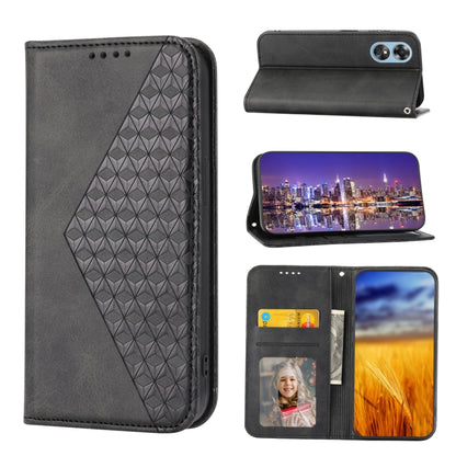 For OPPO Reno8 T 4G Global Cubic Grid Calf Texture Magnetic Leather Phone Case(Black) - OPPO Cases by PMC Jewellery | Online Shopping South Africa | PMC Jewellery | Buy Now Pay Later Mobicred