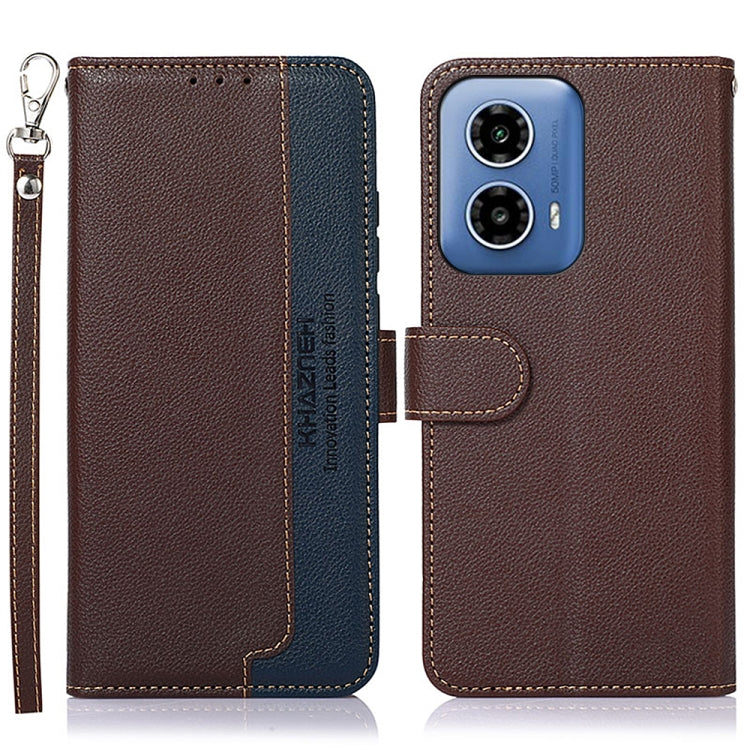 For Motorola Moto G34 KHAZNEH Litchi Texture Leather RFID Phone Case(Brown) - Motorola Cases by PMC Jewellery | Online Shopping South Africa | PMC Jewellery | Buy Now Pay Later Mobicred