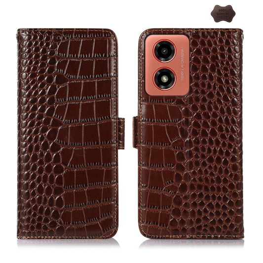 For Motorola Moto G04 / G24 Crocodile Top Layer Cowhide Leather Phone Case(Brown) - Motorola Cases by PMC Jewellery | Online Shopping South Africa | PMC Jewellery | Buy Now Pay Later Mobicred