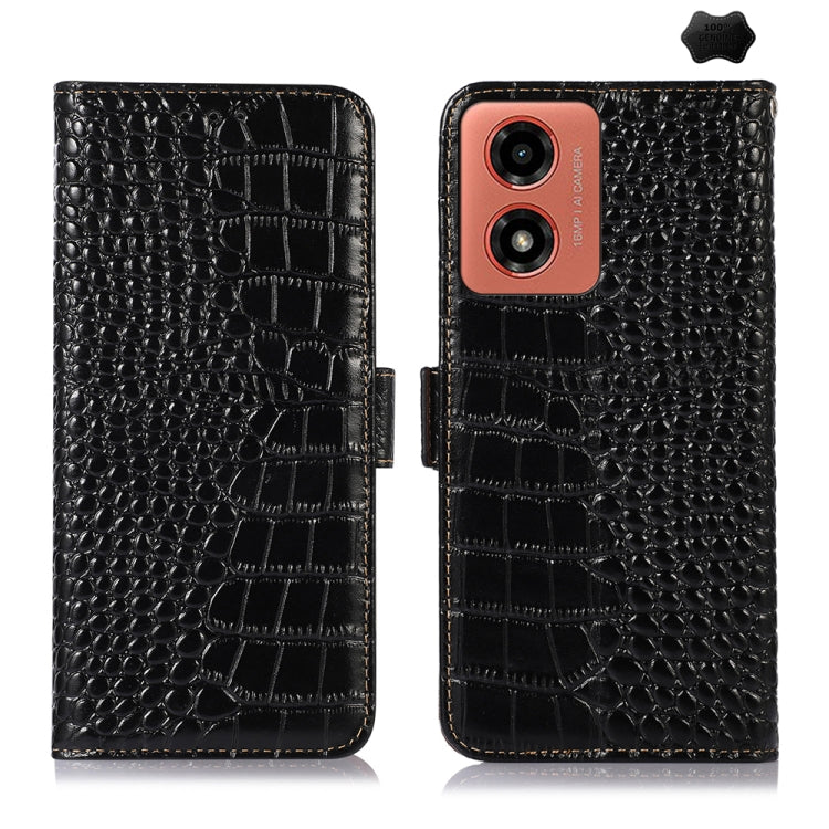 For Motorola Moto G04 / G24 Crocodile Top Layer Cowhide Leather Phone Case(Black) - Motorola Cases by PMC TechLife | Online Shopping South Africa | PMC TechLife | Buy Now Pay Later Mobicred