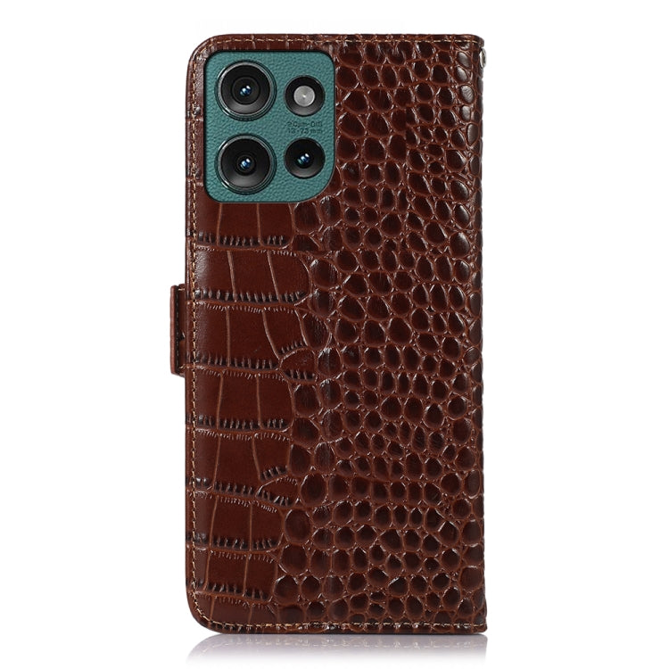 For Motorola Edge 50 Global Crocodile Top Layer Cowhide Leather Phone Case(Brown) - Motorola Cases by PMC TechLife | Online Shopping South Africa | PMC TechLife | Buy Now Pay Later Mobicred