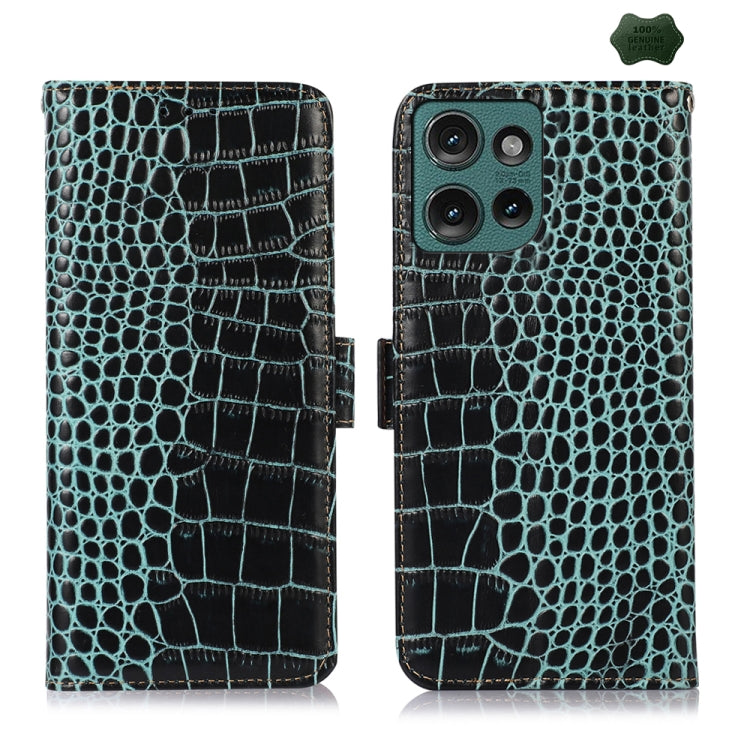 For Motorola Edge 50 Global Crocodile Top Layer Cowhide Leather Phone Case(Green) - Motorola Cases by PMC TechLife | Online Shopping South Africa | PMC TechLife | Buy Now Pay Later Mobicred