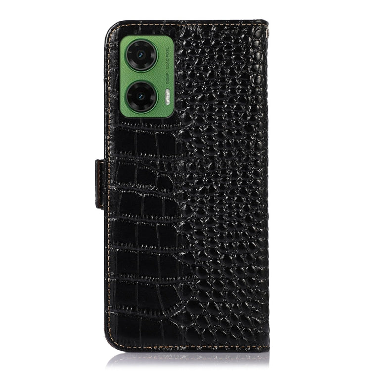 For Motorola Moto G35 Crocodile Top Layer Cowhide Leather Phone Case(Black) - Motorola Cases by PMC TechLife | Online Shopping South Africa | PMC TechLife | Buy Now Pay Later Mobicred
