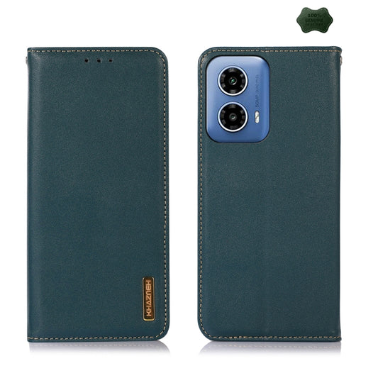 For Motorola Moto G34 KHAZNEH Nappa Top Layer Cowhide Leather Phone Case(Green) - Motorola Cases by PMC Jewellery | Online Shopping South Africa | PMC Jewellery | Buy Now Pay Later Mobicred