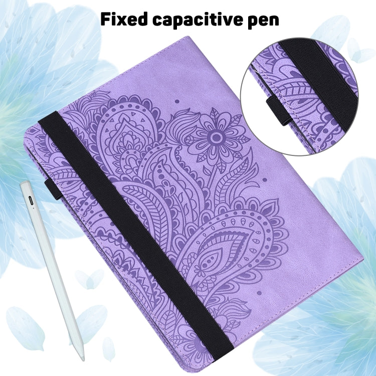 For Samsung Galaxy Tab S9 / S9 FE Peacock Embossed Pattern Leather Tablet Case(Purple) - Galaxy Tab S9 Cases by PMC Jewellery | Online Shopping South Africa | PMC Jewellery | Buy Now Pay Later Mobicred