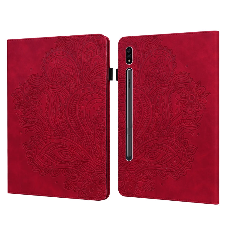 For Samsung Galaxy Tab S9 / S9 FE Peacock Embossed Pattern Leather Tablet Case(Red) - Galaxy Tab S9 Cases by PMC Jewellery | Online Shopping South Africa | PMC Jewellery | Buy Now Pay Later Mobicred