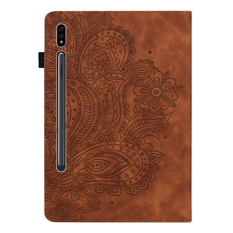 For Samsung Galaxy Tab S9 / S9 FE Peacock Embossed Pattern Leather Tablet Case(Brown) - Galaxy Tab S9 Cases by PMC Jewellery | Online Shopping South Africa | PMC Jewellery | Buy Now Pay Later Mobicred