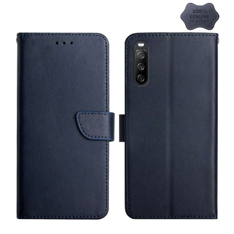 For Sony Xperia 10 V Genuine Leather Fingerprint-proof Horizontal Flip Phone Case(Blue) - Sony Cases by PMC TechLife | Online Shopping South Africa | PMC TechLife | Buy Now Pay Later Mobicred