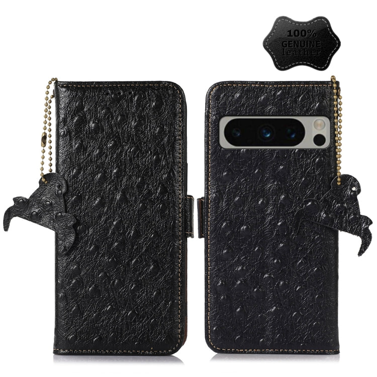 For Google Pixel 8 Pro Ostrich Pattern Genuine Leather RFID Phone Case(Black) - Google Cases by PMC TechLife | Online Shopping South Africa | PMC TechLife | Buy Now Pay Later Mobicred