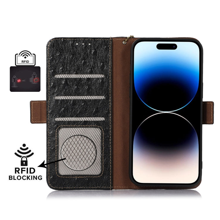 For Honor Magic5 Pro Ostrich Pattern Genuine Leather RFID Phone Case(Black) - Honor Cases by PMC TechLife | Online Shopping South Africa | PMC TechLife | Buy Now Pay Later Mobicred