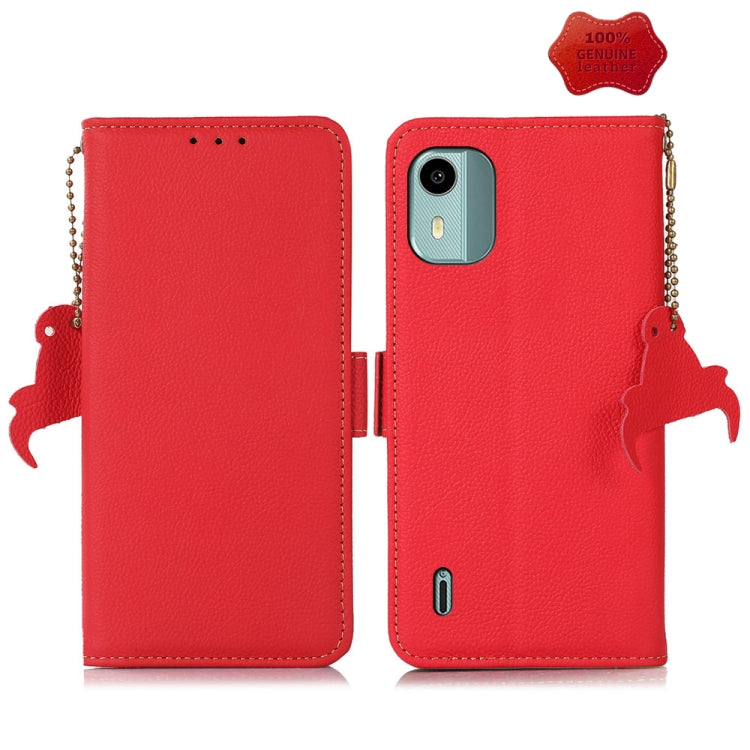For Nokia C12 4G Side-Magnetic TJ Genuine Leather RFID Phone Case(Red) - Honor Cases by PMC TechLife | Online Shopping South Africa | PMC TechLife | Buy Now Pay Later Mobicred