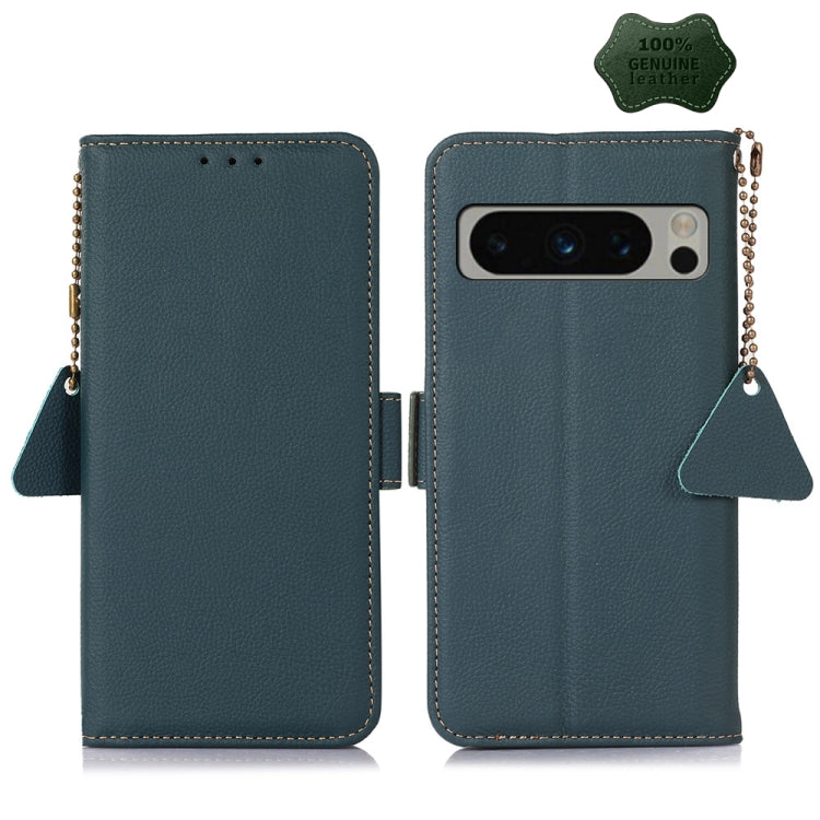 For Google Pixel 8 Pro Side-Magnetic TJ Genuine Leather RFID Phone Case(Green) - Google Cases by PMC TechLife | Online Shopping South Africa | PMC TechLife | Buy Now Pay Later Mobicred