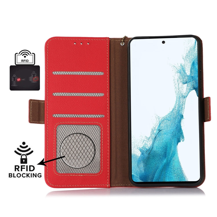 For Google Pixel 8 Side-Magnetic TJ Genuine Leather RFID Phone Case(Red) - Google Cases by PMC TechLife | Online Shopping South Africa | PMC TechLife | Buy Now Pay Later Mobicred
