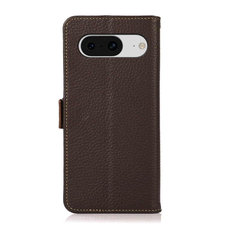 For Google Pixel 8 KHAZNEH Side-Magnetic Litchi Genuine Leather RFID Phone Case(Brown) - Google Cases by PMC TechLife | Online Shopping South Africa | PMC TechLife | Buy Now Pay Later Mobicred
