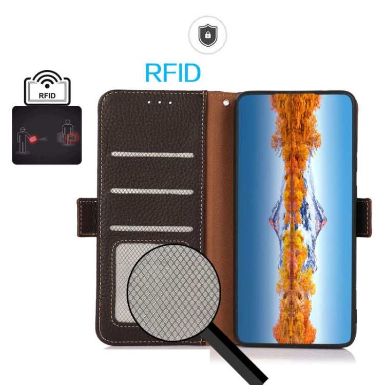 For Honor Magic5 KHAZNEH Side-Magnetic Litchi Genuine Leather RFID Phone Case(Brown) - Honor Cases by PMC TechLife | Online Shopping South Africa | PMC TechLife | Buy Now Pay Later Mobicred